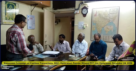 Shri S. Bharathudu, Manager (Law), and Shri Kishore Kumar Jha, System Operator, NSIC Branch Office Hyderabad explained about the various advantages of Cashless transactions, methods of cashless payments especially in the local language to the employees and MD