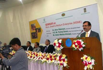 The Bangladesh Bank and the India-Bangladesh Chamber of Commerce and Industry (IBCCI) jointly organized a seminar on Micro, Small & Medium Enterprises (MSME) in association with the Indian High Commission in Dhaka, Bangladesh at the Centre on Integrated Rural Development for Asia and the Pacific (CIRDAP) conference room on 23rd March 2013. Presided over the IBCCI president Shri Abdul Matlub Ahmad the inaugural function was addressed by among other Dr. H.P. Kumar, Chairman cum Managing Director, National Small Industries Corporation (NSIC), Shri Sushil Muhnot, Chairman and Managing Director, Small Industries Development Bank of India (SIDBI), Shri Pankaj Saran, Indian High Commissioner in Dhaka, Shri Khandaker Ibrahim Khaled, Former Deputy Governor of the Central Bank, Shri Rajiv Chawla, IAM SME of India.The focus of the seminar is to explore opportunities of cooperation between the two countries in the MSME sector. It is expected to open a new avenue of engagement between the entrepreneurs and businesses of Bangladesh and India. This was perhaps the first seminar of its kind aimed at bringing together the premier institutions from India and Bangladesh in Micro, Small and Medium Enterprises (SME) sector.The chairpersons of NSIC, SIDBI and IamSME of India provided detailed presentation on their subjects and shared Indian experiences on the vibrant MSME sector. The seminar got overwhelmed response and more than 200 distinguished representatives from various enterprises, organizations and institutions of MSME sector of Bangladesh took part in the seminar. 