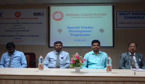 A Special Vendor Development Program (SVDP) was organized by NSIC, Branch Office Ambattur in association with Dalit Indian Chamber of Commerce & Industry - DICCI on 29.08.17 with ICF . The event was attended by 32 MSE`s. Shri Vidya Sagar, Zonal Head, South-III, Shri Lenin president of DICCI and Shri G.V.L Prabhu (AMM), ICF addressed the gathering.<br/>
<a target="_blank"  href="https://www.facebook.com/NSICLTD/photos/pcb.1544471355590872/1544469808924360/?type=3&theater"><font color="#FF6600"><p align="right">Click here to view  more images.</p></font></a> 
<p align="right">
<font color="#A9A9A9" align="right">Sept 07, 2017 </font></p>