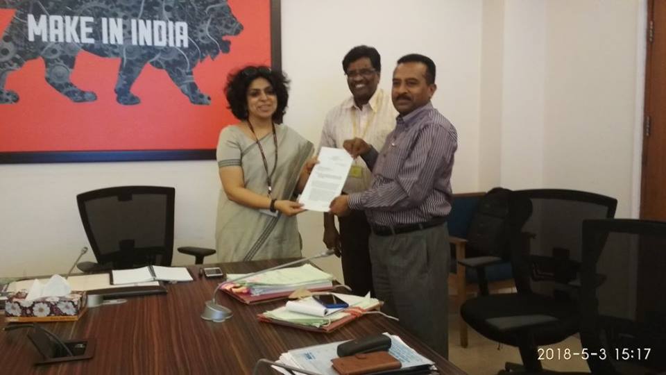 Ministry of Micro, Small and Medium Enterprises,Government of India sanctioned  implementation of 3rd Pay Revision / 7th Pay Commission in The National Small Industries  Corporation Ltd. The order was received by Shri P. Udayakumar,  Director (Planning & Marketing), NSIC from Ms. Alka Arora, Joint Secretary ,MSME  in the presence of Dr. P.G.S. Rao, Director, Ministry of Micro, Small and Medium Enterprises, Government of India.