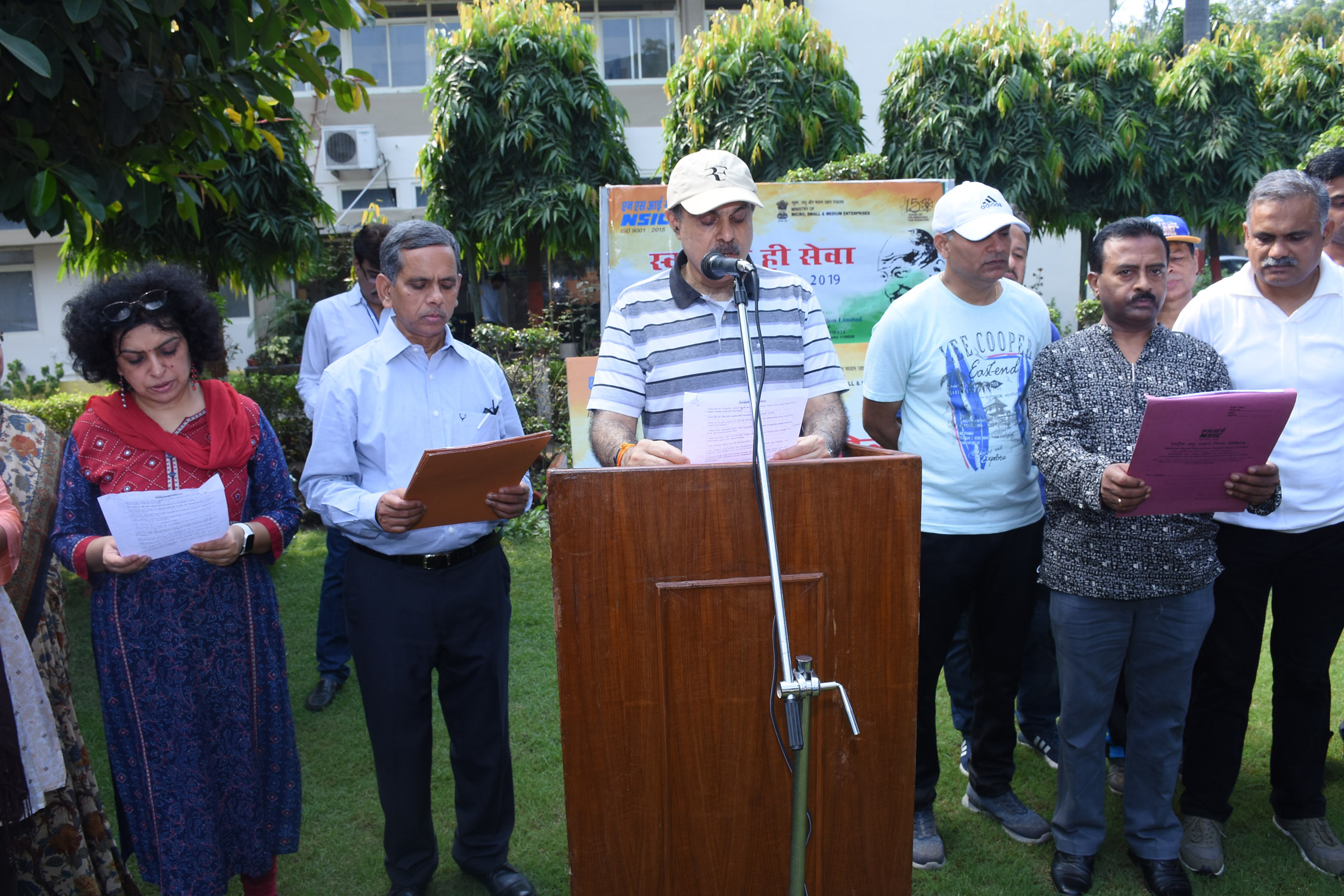 On 02 Oct 2019 to celebrate 150th  Birth Anniversary of Mahatma Gandhi, Dr. Arun Kumar Panda, Secretary (MSME), Shri Ram Mohan Mishra AS&DC(MSME), Ms Alka Arora, JS(SME), Shri P.Udayakumar, Director (P&M),Shri Gaurang Dixit, Director (Finance) along with senior officials of Ministry of MSME and NSIC undertook a cleanliness drive and Swachhta pledge to highlight the need to liberate India from single use plastic at Okhla , New Delhi . 