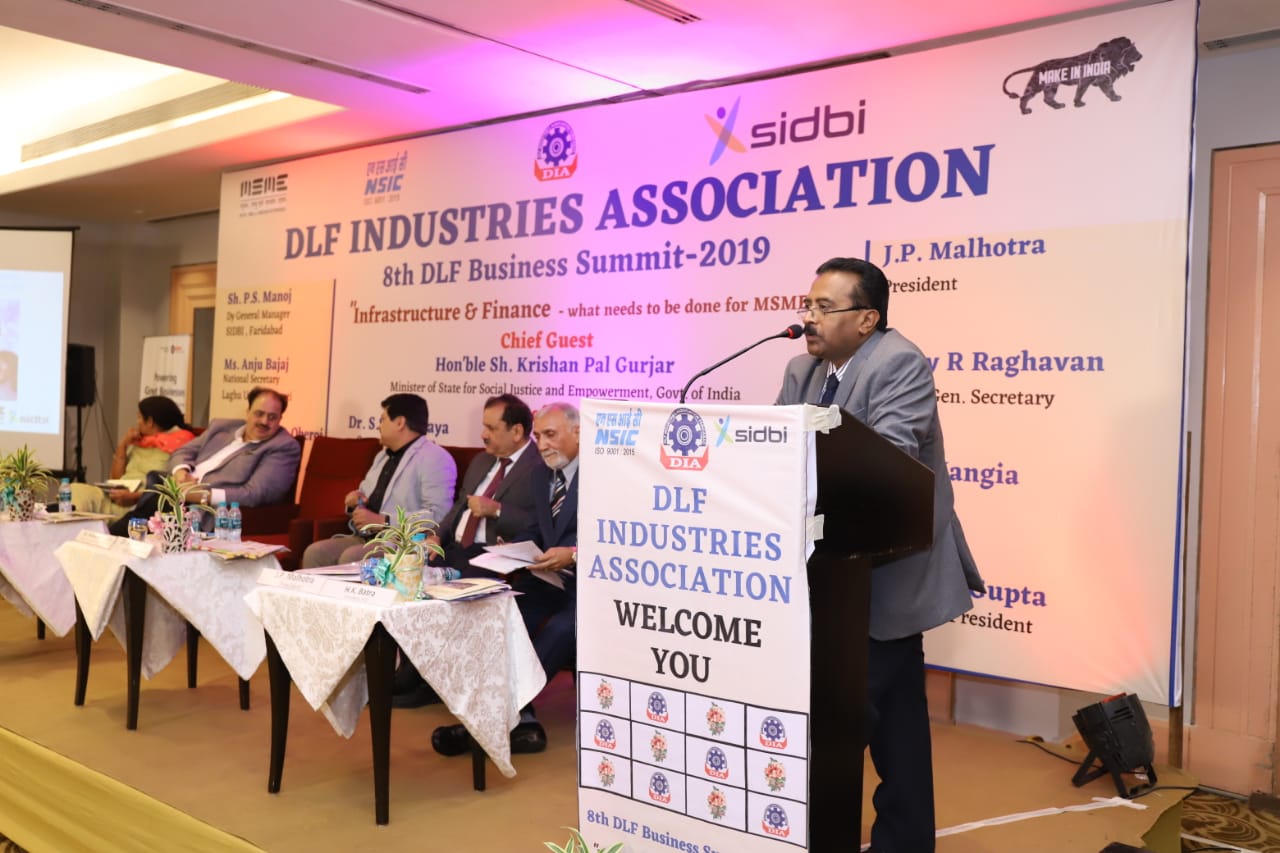 Shri. P. Udayakumar, Director (P & M) attended "8th DLF BUSINESS SUMMIT 2019" as GUEST OF HONOR organised by DLF Industries Association on 27th November 2019 at Faridabad. 
During his address the importance of Infrastructure Development in the country for the growth of MSMEs was emphasised. The challenges faced by MSMEs in procuring finance was also highlighted during his deliberations. The presence of Director (P & M) was highly solicited by the dignitaries and the participants.
