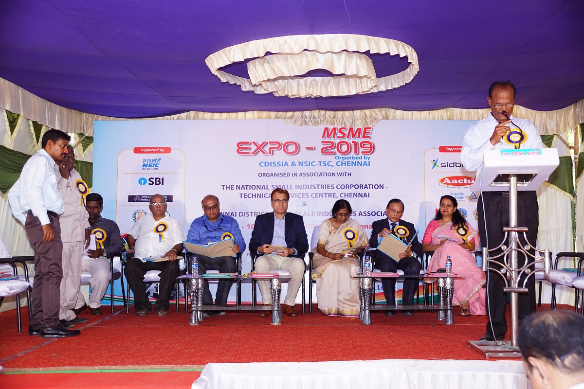 Chennai District Small Scale Industries Association (CDISSIA) organised a 3 day MSME Expo 2019  on  8,9,& 10 March 2019   at NTSC Chennai premises  were  66 MSMES of various sectors including Banks participated .  Dr Rajendra Kumar  IAS  Principal Secretary /Industries ,Commissioner & Director of Industries & Commerce presided the inaugural function  and in his Inaugural address highlighted the Governments initiations and Schemes  taken up for the benefit of  MSME Sector in the State.  Senior Offices from SIDBI,Canara Bank ,IOB,SBI   ,TANSTIA and CMD of Achi Masala (P) Ltd were present . Expo highlights were addressed   by Sh T.V Hariharan  President CDISSIA , Key note Address by Ms Nalini CGM NTSC Chennai.