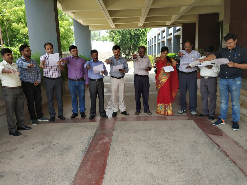 Name of the program / Meeting held with date and venue :-Participated in the Pledge for Anti-Terrorism and Violence at NSIC-TSC, Hyderabad as per our  HO Instruction. Dated 21.05.2019.
Brief Description of the activity :-  All Employees pertains to NTSC, Hyderabad taken a Pledge for Anti-Terrorism and Violence  i.e:-  “The people of India, having abiding faith in our County’s tradition of non-violence. All fellow human beings and Values”.  Number of participants who participated in the program: -  All Employees pertains to NTSC, Hyderabad taken a Pledge for Anti-Terrorism & Violence.

