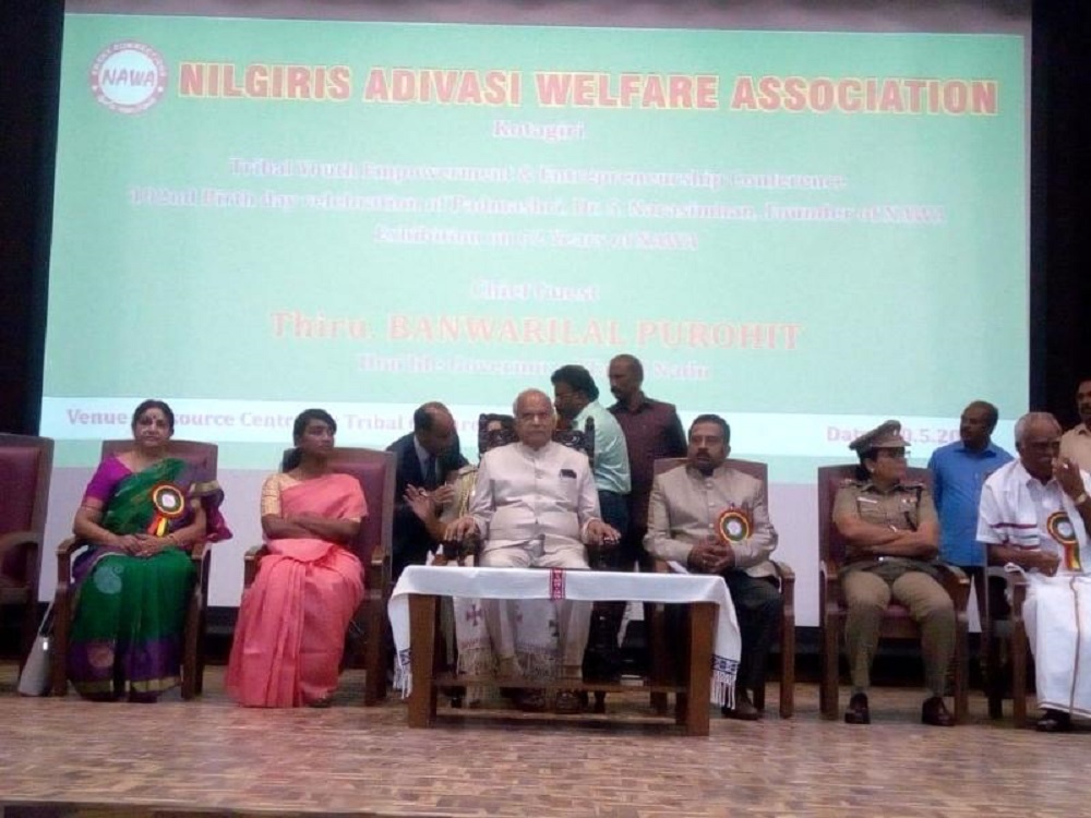 A Programme on Tribal Youth Empowerment & Entrepreneurship Conference was organized by Nilgiris Adivasi Welfare Association – NAWA in association with NSIC on the event of marking 102nd Birthday Anniversary of Padmashri Dr.S.Narasimhan, the founder of NAWA. Inaugural and Welcome address was given by Shri M.Alwas – Secretary, Nilgiris Adivasi Welfare Association – NAWA.
Honourable Governor of Tamil Nadu, His Excellency Shri. Banwarilal Purohit, Chief Guest addressed the gathering and appealed to tribals to fully utilize the Government schemes to move up the ladder of development. 
Shri P.Udayakumar, Director - Planning and Marketing – NSIC during his Special Address mentioned about the work of Nilgiris Adivasi Welfare Association – NAWA Team and its Secretary Shri M.Alwas for the development activities in the areas of Eco Tourism, Self Help Group Development, Dairy Farming, Herbal Cultivation, BPO Centre, TEA Cultivation etc.. Director – P&M mentioned that NSIC is ready to work along with State Government Departments to extend the support for this community through the schemes of National SC ST Hub-NSSH through our offices.
Special Address was given by Dr.Rajalakshmi Subramanian, President, NAWA, Smt. J.Innocent Divya, IAS, District Collector, Nilgiris Dist and Smt. D. Shanmuga Priya IPS, Superintendent of Police, Nilgris Dist.  Dr.Rajalakshmi Subramanian, President, NAWA addressed the gathering and elaborated about the activities of the association since their beginning way back in 1958 with the focus on attending to primary health care and education. 
Vote of Thanks was given by Shri.M.Shanmugham, Treasurer, NAWA.  
A separate session was conducted during which Director-P&M distributed the awards for the outstanding entrepreneurs and urged them to utilise all the schemes from the state and Central Governments for their developments. Director-P&M had individual interaction with all the exhibitors and advised them to get the necessary support from the nearby NSIC Branch.
