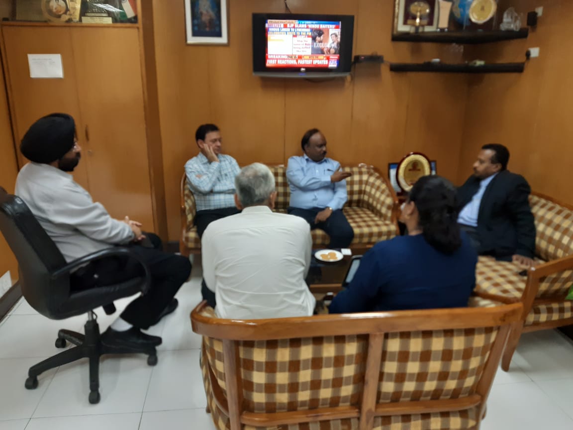 Shri K. Alagesan, Chairman & Managing Director, ITI Limited, Bengaluru made a visit to NSIC Head office and held discussions with Sh. P. Udayakumar, Director (Planning & Marketing), NSIC on 24th July,2019.  Sh. Satvinder Singh, CGM (Tech), Sh. K.K. Sharma, GM (NSSH), Sh. R.K. Tripathi, GM (HR) were also present during the meeting.Discussion was held for leveraging the maximum benefit on Skilling/Training areas to aspiring and existing entrepreneurs by imparting Skill development courses, Industrial trainings and other industrial courses. Possibilities may be explored further by entering into an MoU  wherein the areas of cooperation can be outlined jointly. 
