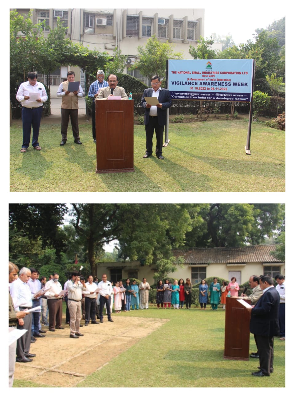 Shri Gaurang Dixit, CMD, NSIC in the presence of Shri D.K. Agrawal, CVO, NSIC  administered the Integrity Pledge for Organizations and Citizens on the occasion of Vigilance Awareness Week, 2022 (31st October – 06th November, 2022)  to NSIC employees. Speaking on the occasion, he urged the employees to follow these integrity pledges in their day-to-day life for corruption free India. The Vigilance Awareness Week campaign affirms our commitment for promotion of integrity amongst the citizens of the country.