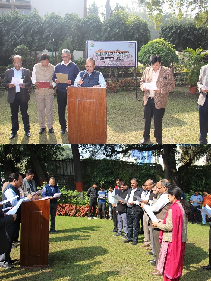 On the occasion of 70th Constitution Day, Shri Gaurang Dixit, CMD, NSIC readout the Preamble to Constitution along with NSIC employees at Corporate Office, New Delhi on 26th November, 2022. Speaking on the occasion, he stated that we must commit ourselves to the constitutional values of our democratic nation and honour the principles of Justice, Liberty of thought, expression, Equality of status and Fraternity in our day to day life. All NSIC officers across the country also celebrated the Constitution Day in their respective offices.