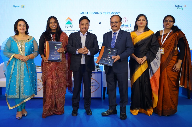An MoU was signed between The National Small Industries Corporation Ltd. and Walmart Global Sourcing India Private Limited on 6th December, 2022 to facilitate services to MSMEs in Walmart Vriddhi program. The MoU was signed by Shri Gaurang Dixit, CMD, NSIC and Ms. Prameela Mallaiah, Director and Hub Leader, Walmart in the presence of Hon’ble Minister of MSME Shri Narayan Rane. Also present on this occasion were Shri Vidya Sagar Singh, General Manager- SG, (DSF) NSIC, Ms. Nidhi Munjal, Vice President, Supplier Development- India, Walmart,  Dr. Tafeem Siddiqui, Senior Director, Corporate Affairs & Policy, Flipkart group, Ms. Shama Karkal, CEO, Swasti and Team DSF of NSIC.