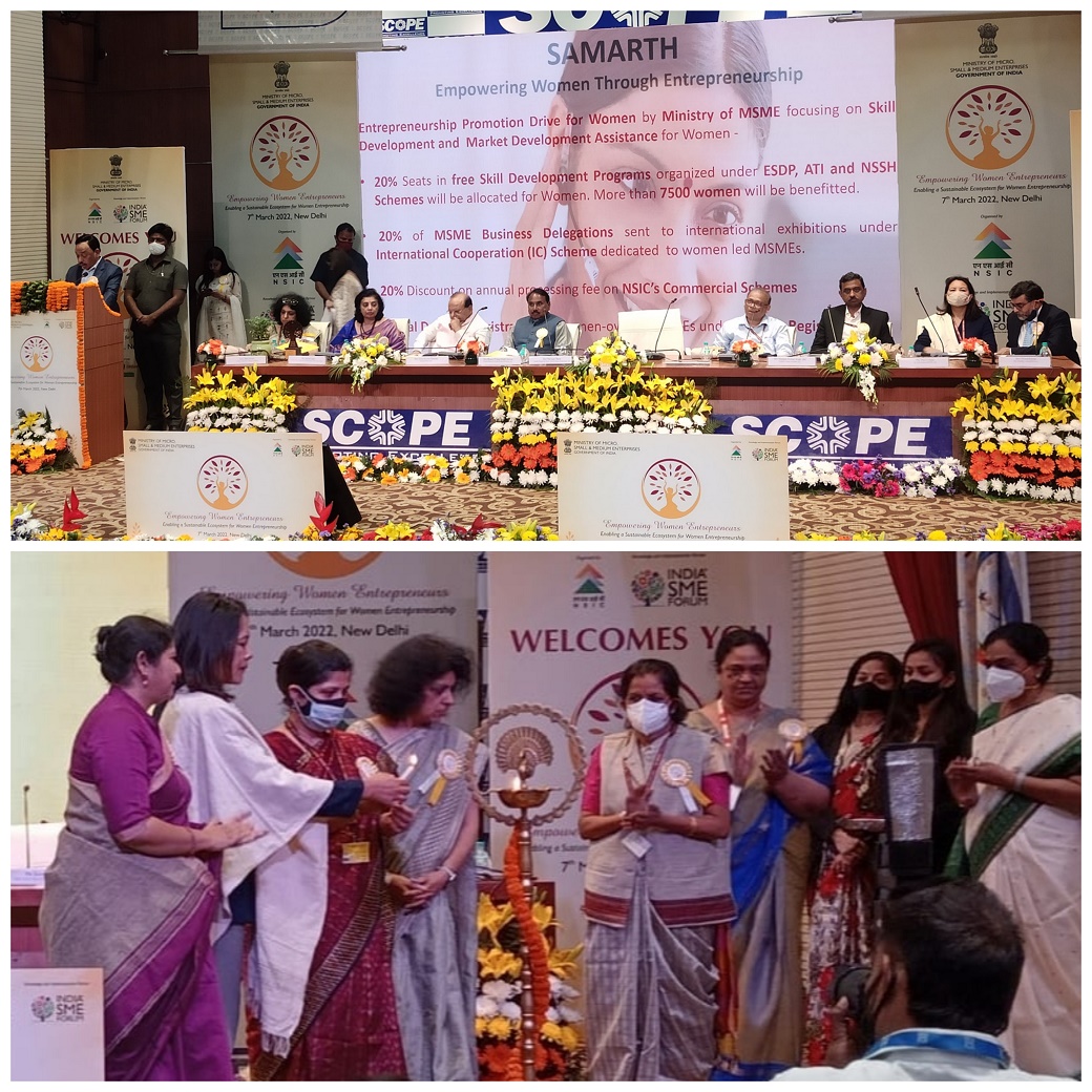 Honble Shri Narayan Rane, Union Minister for MSME along with Honble  Shri Bhanu Pratap Singh Verma, Minister of State for MSME launched special entrepreneurship promotion drive for Women - SAMARTH on the occasion of International Womens Day 2022 to provide them an opportunity to be self-reliant and independent by undertaking self-employment opportunities. Under this, 20 percent seats in free skill development programmes will be allocated for aspiring and existing women entrepreneurs. Besides, 20 percent of business delegations sent to exhibitions under for marketing  assistance will be dedicated to women-owned MSMEs. The program was presided by Shri B.B Swain, Secretary, MSME, Shri Shailesh Kumar Singh, IAS - AS and DC, MSME, Ms. Sukriti Likhi, AS & FA, MSME, Mrs. Nidhi Khare, IAS, Add. Secretary, Ministry of Consumer Affairs, Food and Public Distribution, Smt. Meeta Rajivlochan, IAS, Member Secretary, National Commission for Women , Smt. Alka Arora, JS-ARI & CMD, NSIC