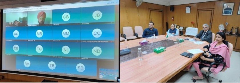 Ms. Mercy Epao, CMD-NSIC & JS-SME, Ministry of MSME chaired a virtual interactive session with Export related Certification Bodies/ Associations on 15.02.2023 to create awareness about the CBFTE scheme subcomponent, being implemented by NSIC viz “Reimbursement of Fee paid on Testing & Quality Certification acquired by MSEs to Export Products” amongst the Micro & Small enterprises applying for export certification in their respective organizations and encourage them to avail the benefit of this scheme. 
Around 15 senior officials from different boards such as Tea Board, Spice Board, Tobacco Board, BIS and office bearers of Chamber for Advancement of Small & Medium Businesses and Indian Chamber of International Business participated in the interactive session where they shared their suggestions and appreciated the initiative of Ministry of MSME and NSIC for the development of MSEs. 
Mr. Sunil Tyagi, General Manager-SG (International Cooperation), Ms. Adiba Bari, Manager (IC), Mr. Anupam 