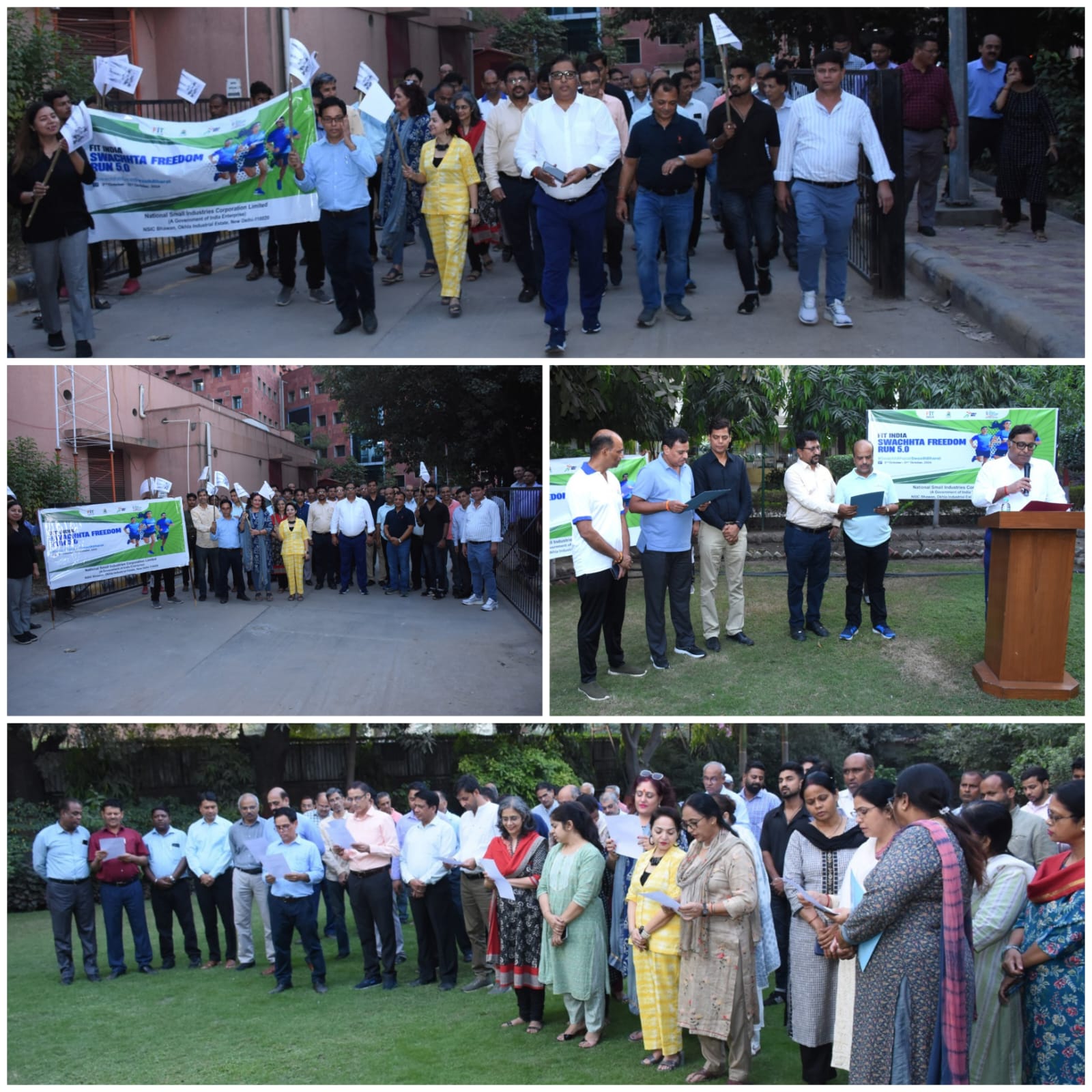 The National Small Industries Corporation (NSIC) today organized the Swachhta Freedom Run 5.0 at its Corporate Office in New Delhi, as part of the nationwide Fit India Run initiative, launched by Hon’ble Prime Minister Shri Narendra Modi in 2019. This event underscores NSIC’s commitment to promoting physical fitness and cleanliness among its employees and contributing to the broader goals of the Fit India Movement. The program witnessed enthusiastic participation from NSIC employees, who gathered to take part in the run and demonstrate their dedication to health and wellness. Shri Gaurav Gulati, Director (Finance), NSIC, led the event, along with senior officials, and administered the Fitness Pledge, reaffirming the organization’s commitment to cleanliness and a healthier lifestyle.