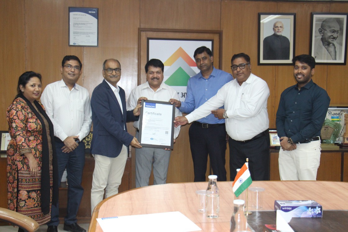 NSIC received renewal Certificate of ISO 9001:2015 after successful completion of prescribed re-certification process by M/s. TUV India Pvt. Ltd. (TUV Nord Group). The Certificate is issued in continuation and is valid till 22.05.2027 for NSIC 54 offices i.e. 45 Branch Offices, 8 NTSCs and the Corporate Office. Dr. S. S. Acharya, Chairman-cum-Managing Director received the certificate from Shri Ravi Singh, General Manager - North & East India Region, M/s. TUV India Pvt. Ltd. in presence of Sh. Kartikeya Sinha, Director (Planning and Marketing), Sh. Gaurav Gulati, Director (Finance) and other senior officers of NSIC.   