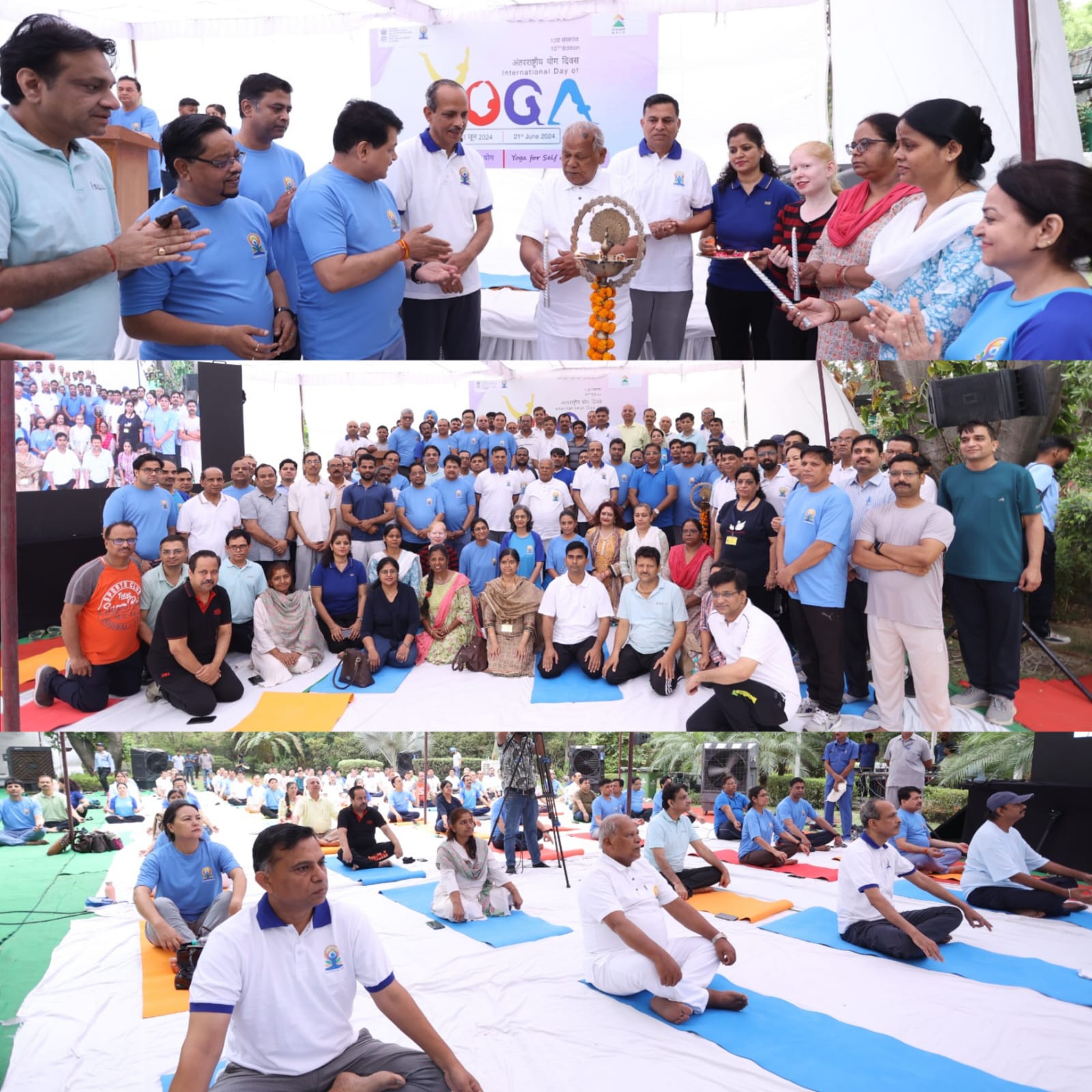 Ministry of MSME, Government of India, in association with NSIC celebrated the International Day of Yoga on 21st June, 2024 at NSIC’s NTSC Complex, Okhla, New Delhi. Shri Jitan Ram Manjhi, Hon’ble Minister of MSME inaugurated the event which was graced by Shri S.C.L. Das, IAS, Secretary (MSME), Dr. Rajneesh, IAS,  AS & DC (MSME), Dr. S.S. Acharya, CMD, NSIC, Ms. Mercy Epao, JS(SME), Shri Vipul Goel, JS(ARI) and Shri Ateesh Kumar, JS(AFI) besides other officials from Ministry of MSME, Office of DC(MSME), NSIC and other attached institutions of Ministry. Hon’ble Minister emphasized the importance of Yoga in our day-to-day life and urged upon the participants for regular practicing the yoga along with the family members and to encourage others for the same as it is beneficial for our physical as well as mental health.The participants practiced yoga under supervision from experienced yoga instructors from Morarji Desai National Institute of Yoga, New Delhi.