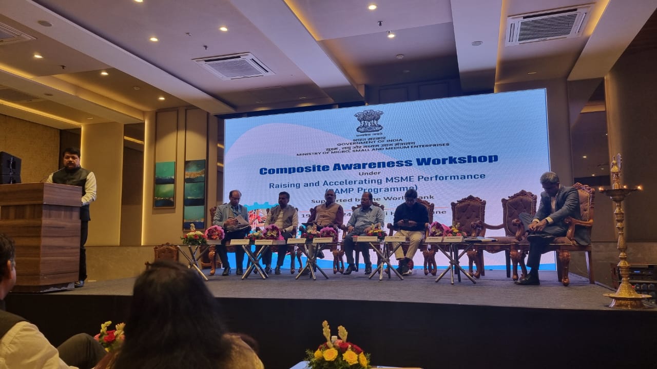 Ministry of MSME, Govt of India with World Bank has initiated an ambitious program "Raising and Accelerating MSME Performance" (RAMP) to enhance competitiveness of MSMEs of India. An one day Composite Awareness Workshop was organised by MoMSME at Pune. The inaugural session was attended by Shri Ateesh Singh, JS, MSME, Shri T Koshy, MD & CEO of ONDC, Director General, MCCIA etc. Dr. S S Acharya, CMD delivered a special address in the session and spoke about enhancing competitiveness of MSMEs and improving market linkages. The one day workshop included presentations on various initiatives of Govt of India under RAMP.
