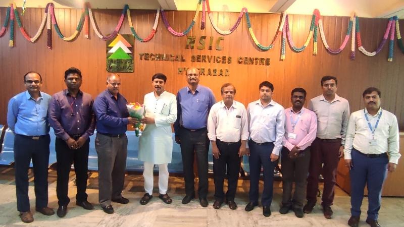 Shri Kalandi Charan Samal, Independent Director, NSIC visited Zonal Office and NTSC (Hyderabad).  Shri K. Srinivas, Zonal Head welcomed the Independent Director and apprised him about the various initiatives taken up in the Zonal Office (Hyderabad). During his visit to NTSC (Hyderabad), Shri N.K. Subramani, General Manager of NTSC, briefed him on the ongoing programs and activities. Shri Samal also took the opportunity to interact with officials from the Branch Office (Hyderabad), Branch Office: TSC, Branch Office: Balanagar, NSSHO, and EMDBP. 