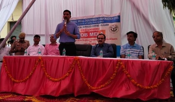 NTSC (Aligarh) successfully organized a Job Mela on August 7, 2024, aimed at facilitating the placement of trainees recently graduated from the Centre in various trades. The event was graced by Shri Vishak G., I.A.S., District Magistrate of Aligarh, as the Chief Guest, who toured the Workshop, Material Testing Laboratory, and other facilities at the Centre. He commended the Narora Atomic Power Station (NAPS) for supporting NTSC Aligarh Skill Development Training Programme under their Corporate Social Responsibility (CSR) initiative. Shri Ram Kumar Yadav, Deputy General Manager and Centre Head, encouraged the trainees to excel in their careers and expressed gratitude to NAPS for their collaboration. At the Job Mela, 18 organizations participated, extending job offers to 165 out of the 215 trainees who attended the interviews.