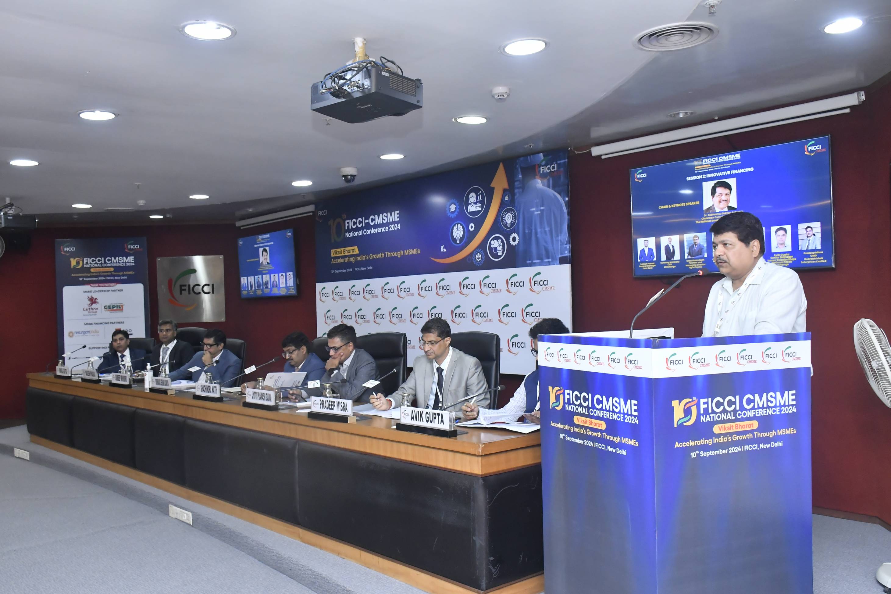 FICCI-CMSME organized its 10th National Conference 2024 on September 10, 2024, at New Delhi. The theme of the Conference was “Viksit Bharat – Accelerating India’s Growth through MSMEs.”    Dr. S.S. Acharya, CMD, NSIC Chaired a Session on ‘Innovative Financing’ for MSMEs and delivered Key Note Address. The event was attended by CEOs, CXOs and MDs and other senior officials from several renowned Institutions in the country including TReDS platforms, Fintech companies, National Stock Exchange, EXIM Bank and leading banks in both public & private sector besides senior government officials & MSME entrepreneurs.