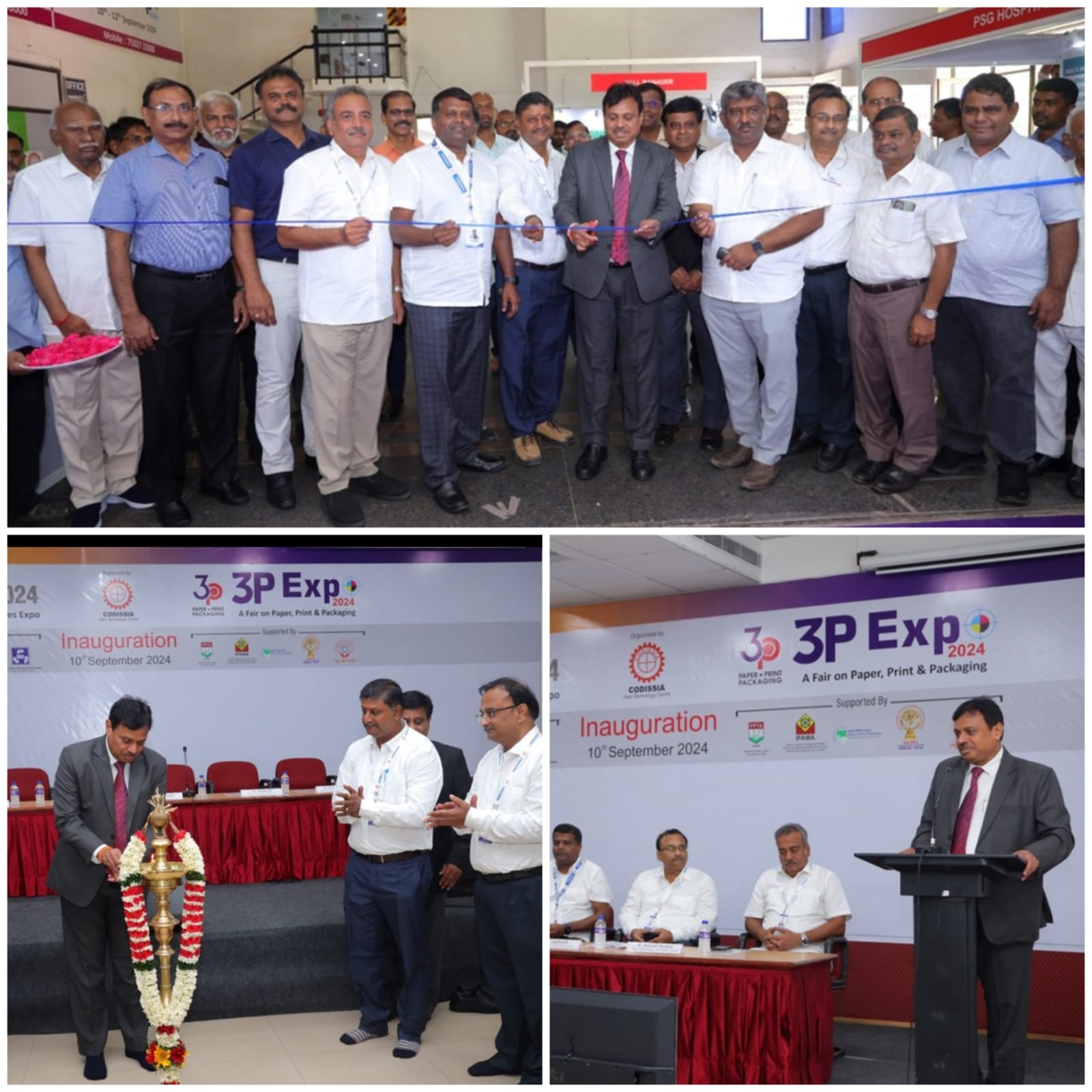 Shri P Ravikumar, Chief General Manager NSIC inaugurated RAWMAT INDIA 2024 (Raw material expo) and 3P Expo 2024 (Paper printing and packing industry expo) organized by CODISSIA (Coimbatore District Small Industries Association) at Coimbatore on 10.09.2024. In the presence of CODISSIA President, Secretary, office bearers and senior industrialists along with Shri. M Sreevatsan, Zonal General Manager, Chennai and Mr. P S Prem Anand, Senior Branch Manager, Coimbatore Branch were present during this occasion. Shri P Ravikumar explained about the schemes and services of NSIC and urged MSMEs to make use of NSIC’s schemes. The exhibitions were conducted from 10th to 12th of September 2024 and 100 companies including MSMEs exhibited their products and services in the exhibitions.